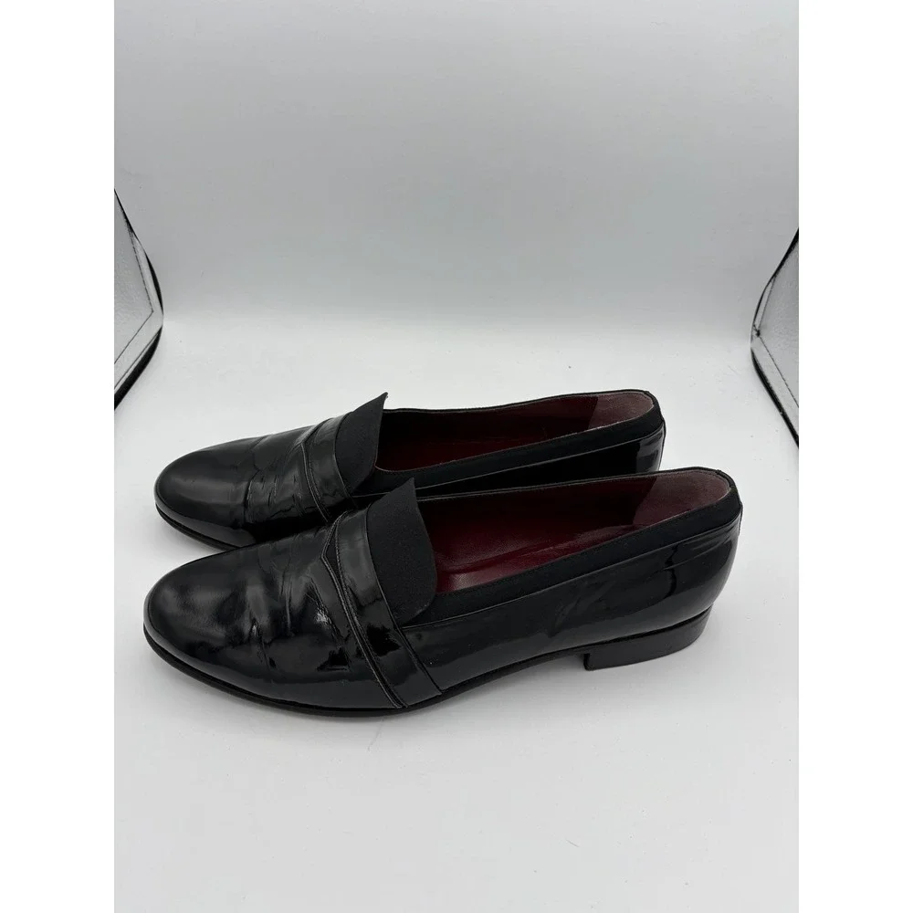 Bally Shoes‎ Mens Size 9 Black Patent Leather Loafers Banner Made In Italy
